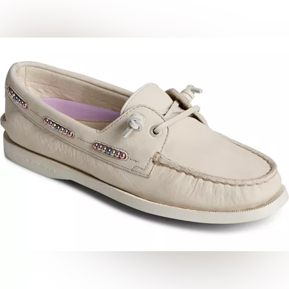 Sperry Cream Women's Authentic Original 2-Eye Leather Boat Shoes beaded